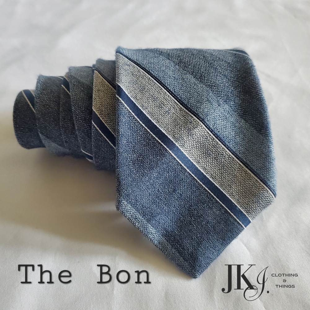 The Bon Men's Tie Blue Striped Classic